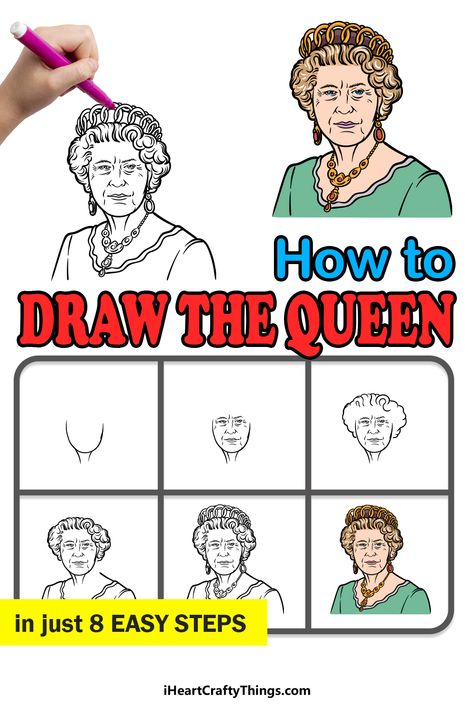 Queen Elizabeth Drawing, Awesome Drawing Ideas, Queen Decor, Drawing Models, Queen Drawing, Drawing Characters, Queen Liz, Awesome Drawing, The British Royal Family