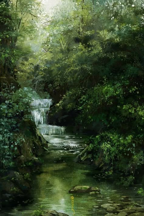 Waterfall Drawing, Waterfall Painting, Waterfall Paintings, River Painting, Cute Black Wallpaper, Perspective Art, Landscape Art Painting, Forest Painting, Spring Painting