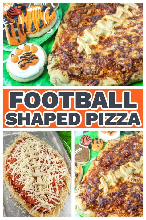 Football Pizza, Shape Pizza, Shaped Pizza, Making Pizza Dough, How To Make Pizza, Pizza Recipes Dough, Food For A Crowd, Game Day Food, Pizza Toppings