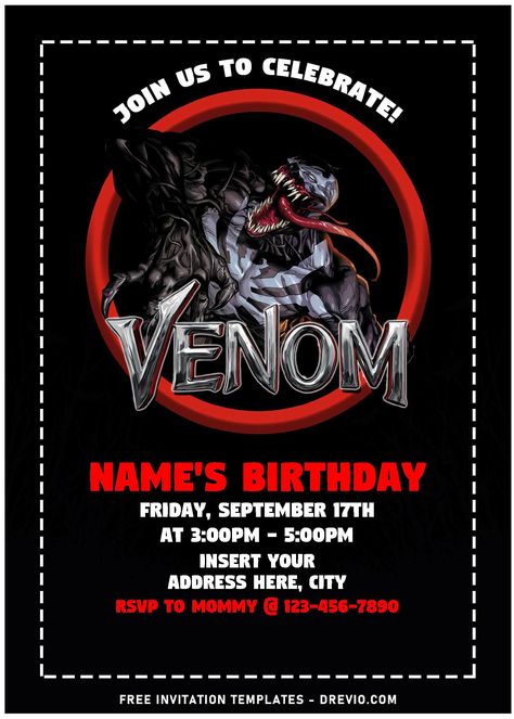 Nice (Free Editable PDF) Venom Let There Be Carnage Birthday Invitation Templates           This post in jam-packed with all of the Venom Let There Be Carnage fun ideas that you never knew you needed, especially when knowing that I&rsquo... Venom Birthday Invitations, Venom Birthday, Venom Let There Be Carnage, Let There Be Carnage, Carnage Marvel, Free Printable Birthday Invitations, Free Printable Invitations, Free Invitation Templates, Printable Birthday Invitations