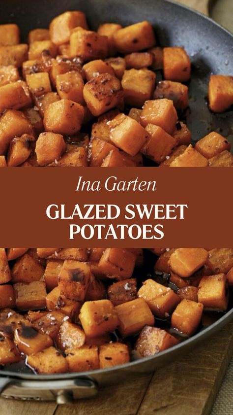 Ina Garten Glazed Sweet Potatoes Ina Garten Sweet Potato Recipes, Balsamic Sweet Potatoes, Maple Sweet Potatoes, Green Beans Almondine, Glazed Sweet Potatoes, Sweet Potato Recipe, Honey Baked Ham, Ina Garten Recipes, Yummy Sweet Potatoes