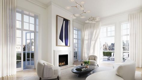 Penthouse Dining Room, Upper East Side Penthouse, Penthouse Living Room, Nyc Condo, Penthouse Living, Island Countertops, Upper East Side, Floor Layout, Classic Architecture