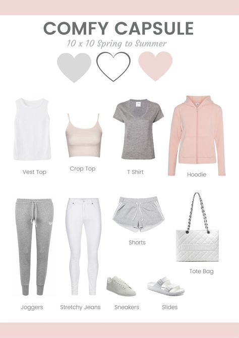 White Grey Colour Palette, Capsule Loungewear, Capsule Wardrobe Pink, Comfy Capsule Wardrobe, Workout Capsule Wardrobe, Workout Capsule, Pretty Loungewear, Summer Comfy Outfit, Loungewear Capsule Wardrobe