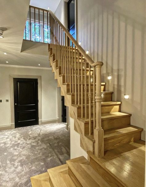 Pine Staircase, Wooden Staircase Railing, Staircase Spindles, Hallway Gallery, Stair Spindles, Wooden Staircase, Staircase Railing, One To One, Stair Parts