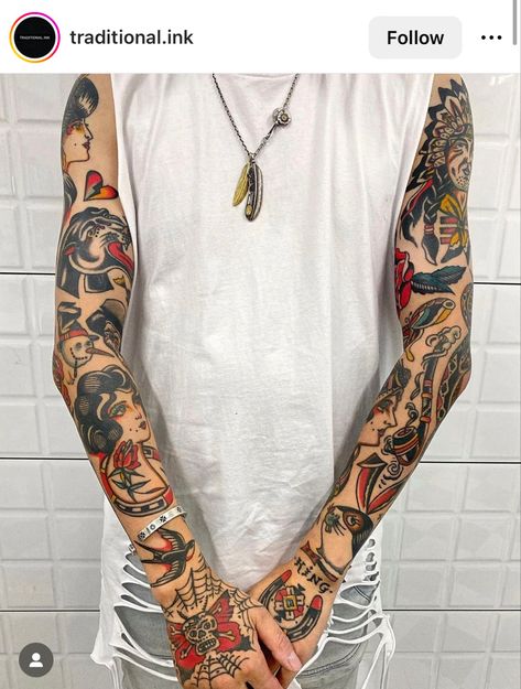 Tattoo Sleeve Women, Old School Tattoo Sleeve, Tattoo Sleeve Filler, Traditional Style Tattoo, Torso Tattoos, Traditional Tattoo Sleeve, Old School Tattoo Designs, Arm Band Tattoo, Old Tattoos