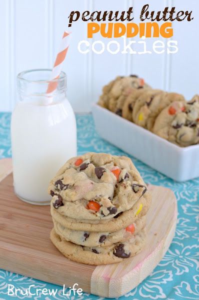 Peanut Butter Pudding Cookies with Reeses Peanut Butter Pudding Cookies, Peanut Butter Pudding, Reese's Pieces, Butter Pudding, Cookies And Milk, Pudding Cookies, Desserts Vegan, Tasty Kitchen, Banana Chips