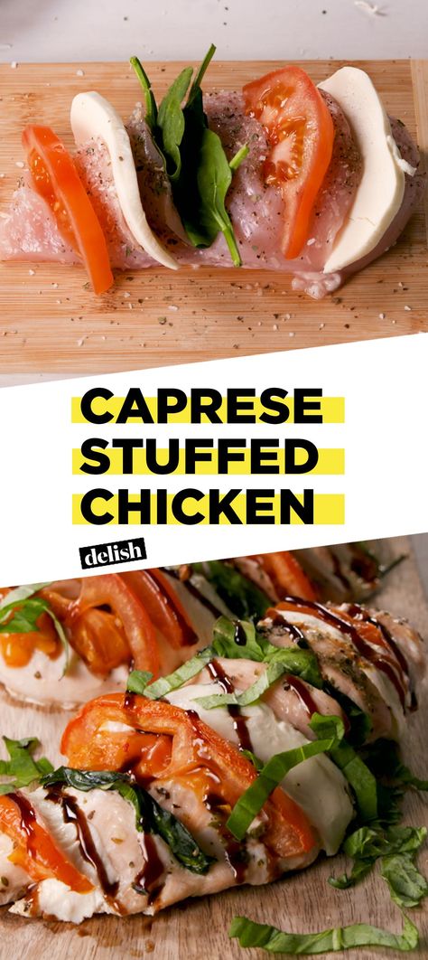 Caprese Stuffed Chicken Makes Dinner Planning A BreezeDelish Stuffed Chicken Caprese Recipe, Caprese Stuffed Chicken Breast, Caprese Stuffed Chicken, Seared Salmon Recipes, Dinner Planning, Taco Pizza, Half Moons, Caprese Chicken, Pan Seared Salmon