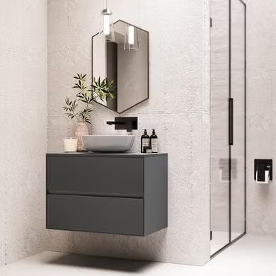 800mm Grey Wall Hung Countertop Vanity Unit with Basin - Roxbi Toilet And Sink Unit, Bathroom Sink Units, Double Vanity Unit, Shower Trays, Toilet Sink, Sink Units, Vanity Basin, Grey Wall, Basin Vanity Unit