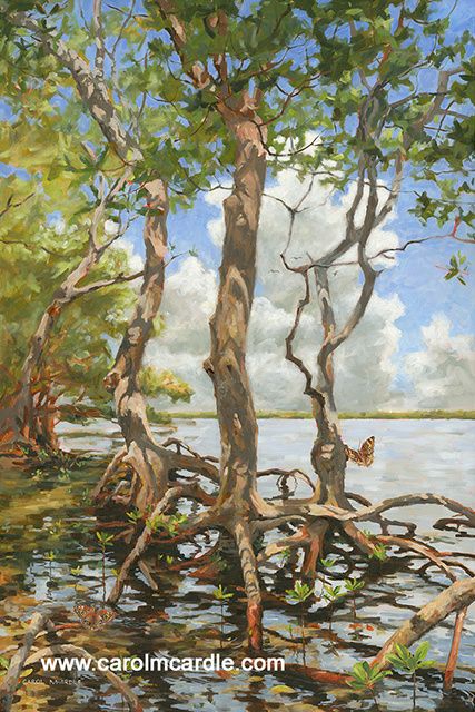 "Lifting me Higher and Higher" Oil on canvas 47.25" x 31.5" Paintings Beach, Grape Painting, Florida Landscape, Beach Paintings, Tropical Trees, Beauty Paintings, Florida Artist, Bird Paintings, Mangrove Forest