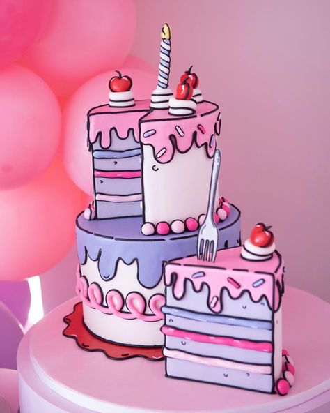 Message Cake Ideas, Cartoon Cake Aesthetic, Cartoon 2d Cake, Birthday Cake 11 Girl, Cartoon Cake For Adults, Simple Cartoon Cake Designs, Cartoon Cake Ideas, Cartoon Cake Trend, 80s Theme Cake