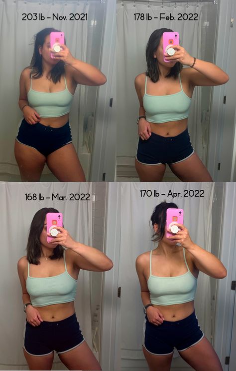 Here we have a progress pic showing a fat loss from 203 pounds to 170 pounds. That's an impressive loss of 33 pounds. 10 Pounds Before And After, 175 Pounds Women Look, 5’2 130 Pounds, 185 Pounds Woman, How To Take Progress Pictures Fitness, 30 Pounds Before And After, 150 Pound Woman 5'6, 170 Pound Woman, Progress Pictures Fitness