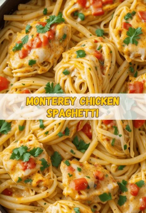 Monterey Chicken Spaghetti, Chicken Monterey, Spaghetti With Tomatoes, Chicken Spaghetti Recipe, Monterey Chicken, Chicken Spaghetti Casserole, Turkey Tetrazzini, The Best Chicken Recipes, Chicken Spaghetti Recipes