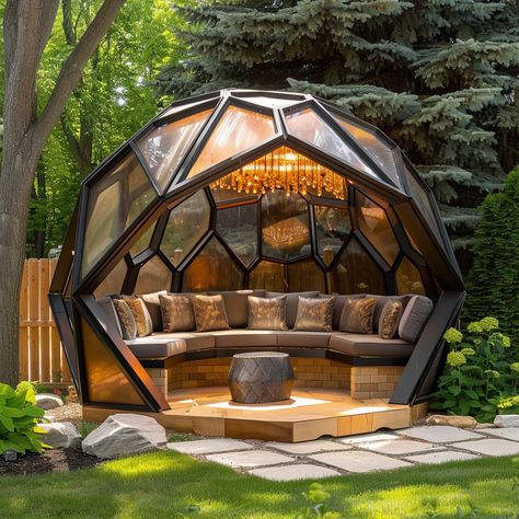 Crystal Enclaves: Exploring the Magical World of Crystal Gazebos - ArtistryApex.com Geodesic Homes, Gazebo Design, Outdoor Dome, Roof Decoration, Glamping Cabin, Camp House, Diy Wood Shelves, Cottage Lighting, Dome Home