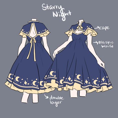 Mochipan (@mochipanofficial) • Instagram photos and videos Animated Clothing, Starry Night Dress, Art Outfits, Dress Design Drawing, Clothing Design Sketches, Idee Cosplay, Fashion Drawing Dresses, Drawing Anime Clothes, Dress Design Sketches