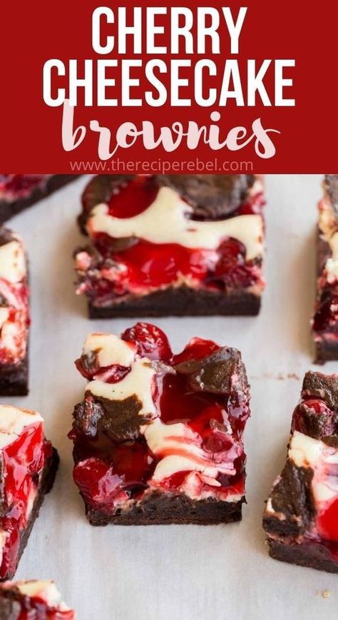 Brownie Dessert Recipes, Cherry Cheesecake Brownies, Brownies Cheesecake, Cheesecake Swirl Brownies, The Best Brownies, Cheesecake Oreo, Cheesecake Brownie, Cherry Desserts, Amazing Desserts