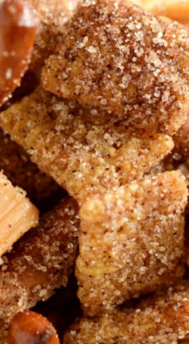 Cinnamon Churro Chex Mix Recipes, Churro Chex Mix Easy, Churro Chex Mix Recipes, Churro Snacks, Salty Snack Recipes, Chex Snack Mix, Chex Recipes, Fall Coffee Recipes, Caramel Squares