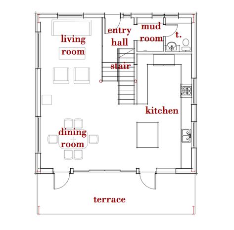 small basement apartment with middle staircase layout | 3030 House - construction begins Basement Layout Stairs In Middle, Semi Basement Architecture, Town Hall 10 Base Layout, Mezzanine Floor Plan Layout, Staircase Measurements Design, Small Basement Apartments, Staircase Layout, Simple Apartments, Stairs In Kitchen