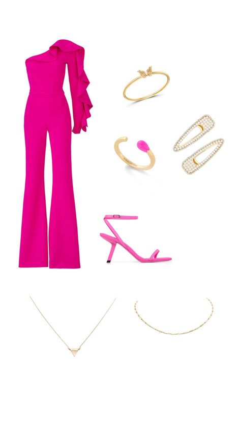 Hot Pink Jumpsuit Outfit, Pink Jumpsuit Outfit, Pink Jumpsuits Outfit, Jumpsuit Outfit Ideas, Hot Pink Jumpsuit, Hot Pink Jumpsuits, Chill Fits, Pink Jumpsuit, Pink Fits