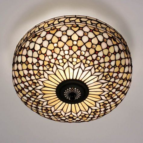 Interiors 1900 Mille Feux 2 Light Flush Ceiling Fixture with Classic Tiffany Design - Lighting Type from Castlegate Lights UK Ceiling Light Covers, Tiffany Ceiling Lights, Low Ceiling Lighting, Period Lighting, Tiffany Lighting, Tiffany Lamp, Tiffany Art, Arts And Craft, Tiffany Glass