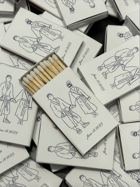 Wedding Art Ideas, Clever Wedding Ideas, Wedding Matchbook Favors, Match Wedding Favors, White Birthday Party Decorations, Cool Wedding Invitations, Custom Matches Wedding, Wedding Details Unique, Wedding Match Boxes