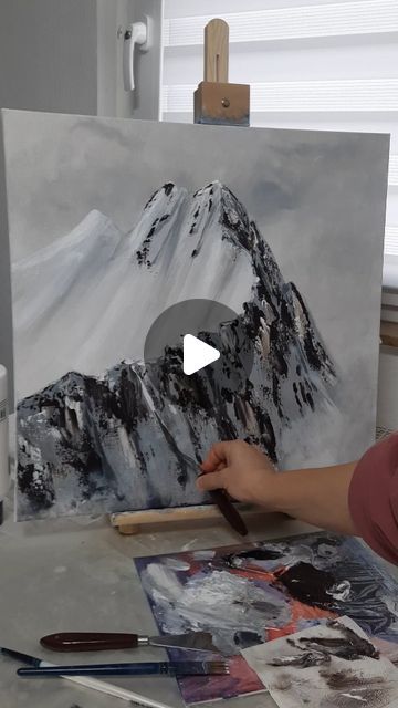 Textured Canvas Art Mountains, How To Paint Mountains On Canvas, Painting Mountains Acrylic, Painted Mountains Easy, Acrylic Painting Mountains, Acrylic Mountain Painting, Mountain Canvas Painting, Mountain Painting Acrylic, Sea Clouds