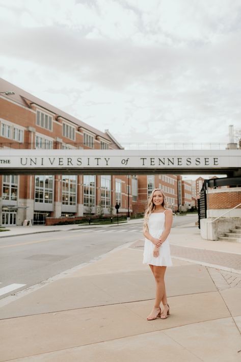 Utk Graduation, University Of Tennessee Grad Photos, University Of Tennessee Graduation Pictures, Utk Graduation Photos, Graduation Poses, Graduation Picture Poses, Grad Photoshoot, College Campus, University Of Tennessee