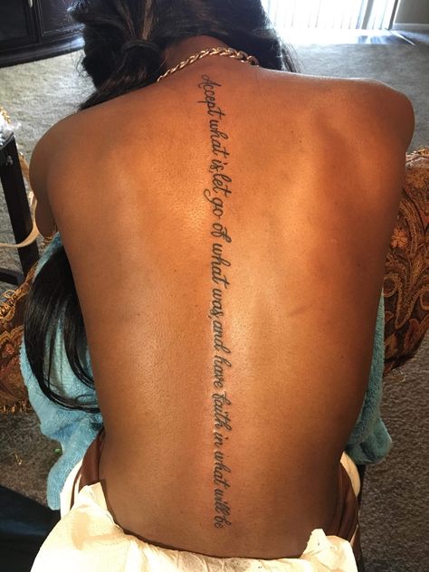 Spine Quotes, Spine Tattoo Quotes, Girl Spine Tattoos, Back Tattoo Women Spine, Tato Paha, Black Girls With Tattoos, Writing Tattoos, Spine Tattoos For Women, Inspiration Tattoos