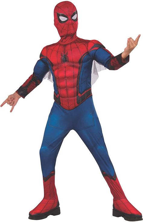 PRICES MAY VARY. 100% Polyester Child's deluxe Red and blue Spider-Man padded costume jumpsuit with attached boot-tops, and fabric mask Important! costumes are sized differently than apparel, use the Rubies child size chart, do not select size based on age or clothing size Officially licensed Marvel costume, look for trademark on label and packaging to help assure you've received authentic safety-tested item Groups/ families: create your own Spider-Man look with costumes from all your favorite m Disney Costumes For Kids, Spiderman Outfit, Fancy Dress Halloween Costumes, Costume Disney, Spiderman Costume, Far From Home, Halloween Fancy Dress, Fantasias Halloween, Disney Costumes