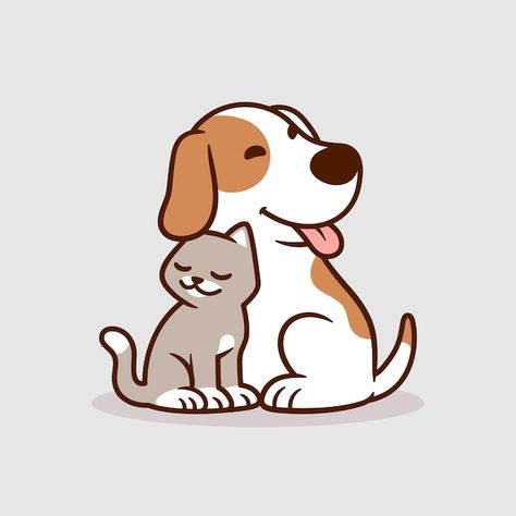 Vector cute cat and dog flat design illu... | Premium Vector #Freepik #vector #pet-logo #cat-logo #pet #cat-icon Flat Dog Illustration, Cute Dog And Cat Drawing, Pet Illustration Design, Cute Pets Drawing, Freepik Premium Vector, Dog And Cat Illustration, Cat And Dog Cartoon, Dog And Cat Logo, Dog Cat Logo