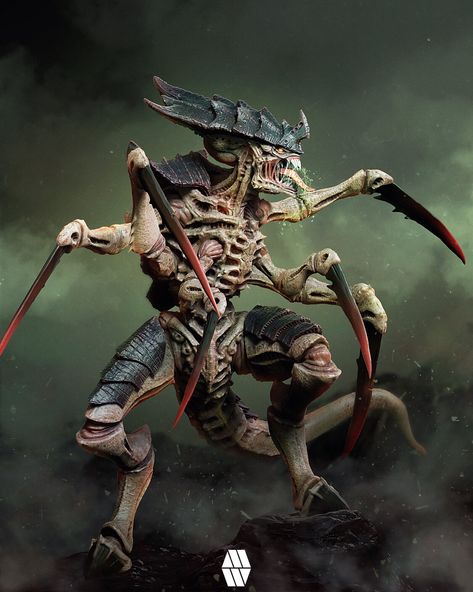 "An Alien Emerges - 'Tyranid Warrior' Concept " by Marcus Whinney Tyranid Warrior Art, Knight Tyrant 40k, Alien Mercenary, Alien Warlord Concept Art, Tyranid Warrior, Warhammer Tyranids, Necron Warriors, Warhammer 40k Tyranids, Warrior Concept Art