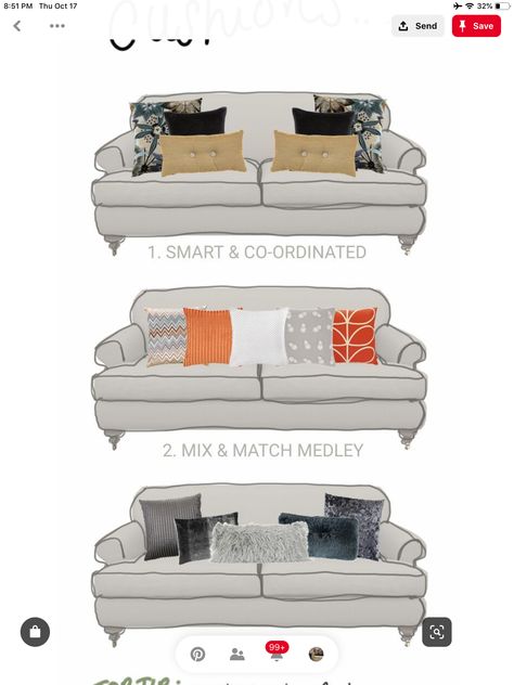 Sofa Cushions Arrangement, Cushion Arrangement, Designer Couch, Living Room Arrangements, Throw Pillows Living Room, Sofa Pillows Arrangement, Couch Design, Sofa Cushions, Trendy Living Rooms