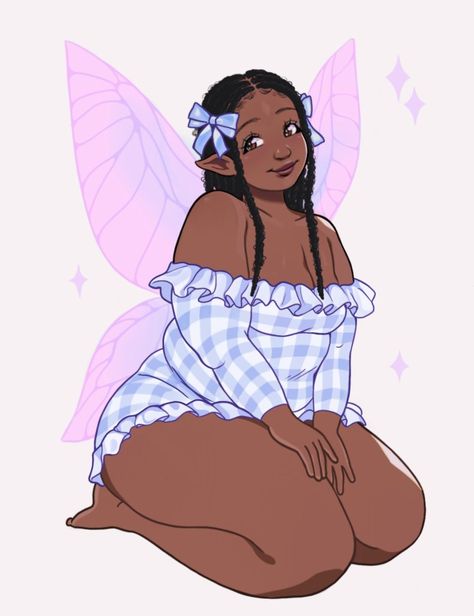 Drawing Chubby Female, Drawing Plus Size Women, Plus Size Oc Art, Plus Size Model Reference, Chubby Girl Art, Thick Body Base, Kawaii Black Women, Fairy Plus Size, Chubby Female Character Art