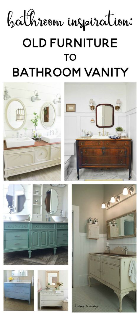 bathroom ideas | bathroom remodel | bathroom vanit… Dresser Vanity Bathroom, Diy Wood Countertops, Bathroom Vanity Remodel, Granite Bathroom, Unique Bathroom Vanity, Diy Bathroom Vanity, Bathroom Paint, Living Vintage, Bad Inspiration