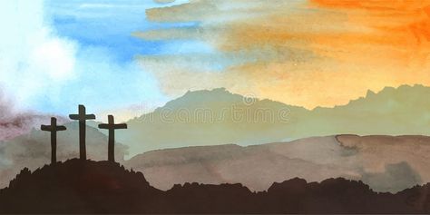 Easter scene with cross. Jesus Christ. Watercolor vector illustration. Watercolo , #Affiliate, #Jesus, #Christ, #cross, #Easter, #scene #ad Jesus Watercolor, Easter Scene, Hosanna In The Highest, Easter Drawings, Easter Paintings, Way Of The Cross, Watercolor Vector, Easter Illustration, Cross Jesus