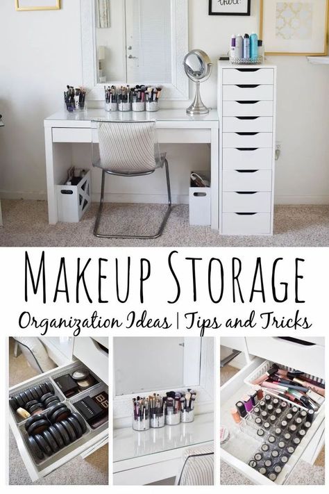 Bathroom Organization For Makeup, Make Up Cabinet Ideas, Dressing Room Vanity Ideas, Make Up Vanity In Bedroom Modern, Beauty Vanity In Bedroom, Corner Vanity Ideas Bedroom, Makeup Vanity Ideas Bedrooms, Ikea Vanity, Makeup Vanity Storage