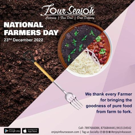 We thank every Farmer for bringing the goodness of pure food from farm to fork. National Farmer's Day #nationalfarmersday #bestrestaurantinkanpur #restaurant #enjoyin4season #kanpur #shyamnagar #finedine #fourseason #catering #homedelivery Farmer's Day, Farmers Day, Farm To Fork, Pureed Food Recipes, Four Season, Food Market, Creative Ads, Day Wishes, Black Tea