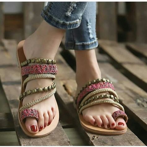 Summer Beach Vacation, Boho Sandals, Rhinestone Sandals, Beach Slippers, Casual Heels, Sandals Women, Women Sandals, Footwear Design Women, Open Toe Sandals