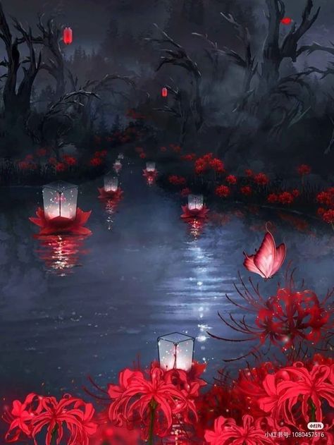 Red Spider Lily, Chinese Wallpaper, Wallpaper Estetika, Japanese Art Prints, Japon Illustration, Anime Backgrounds Wallpapers, Cool Wallpapers Art, Fantasy Art Landscapes, 판타지 아트