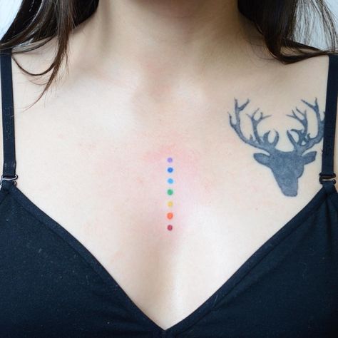 Chakra Tattoo Chest, 7 Chakras Tattoo Small, Chakra Tattoos, Chakras Tattoo, Collar Tattoo, Chakra Tattoo, Neck Tattoos Women, Dot Tattoos, Aesthetic Tattoo