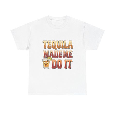 This T-Shirt features a funny text design that says 'Tequila Made Do It', perfect for those who love Mexican culture and tequila. The relaxed fit and classic crew neckline make it suitable for various occasions, from casual hangouts to semi-formal events. It is ideal for adults looking for a comfortable and stylish tee to wear. Product features - Made from strong and smooth fabric - Ribbed knit collar for elasticity - Ethically grown and harvested US cotton - Dual printing techniques for detailed designs - Meets all safety and quality standards Care instructions - Machine wash: warm (max 40C or 105F) - Non-chlorine: bleach as needed - Tumble dry: medium - Do not iron - Do not dryclean Tequila Humor, Tequila Party, Drinking Shirts, Mexican Culture, Funny Text, Text Design, Knit Collar, Tequila, Funny Texts