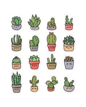 Plants Stickers, Succulents Drawing, Cute Small Drawings, Funny Cactus, Plant Doodle, Cactus Drawing, Easy To Draw, Pola Kartu, Pencil Drawings Easy