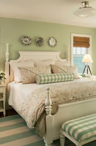 29 Green Bedroom Decor Ideas | Sebring Design Build Pale Green Bedrooms, Bedroom Ideas For Couples Romantic, Light Green Bedrooms, Green And White Bedroom, Green Bedroom Furniture, Green Bedroom Walls, Beach Style Bedroom, Green Bedroom Design, Green Bedroom Decor