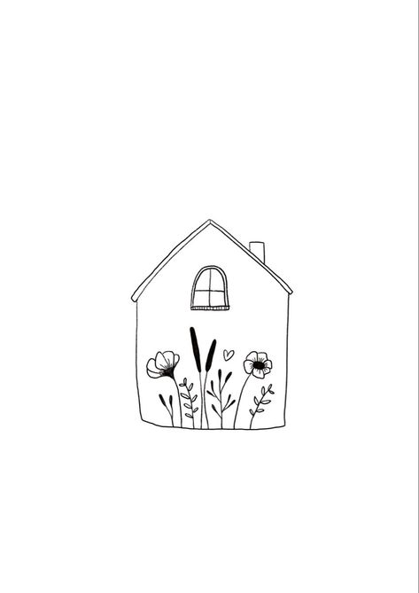 Home Tatoos Ideas, Simple Home Tattoo, Small Home Tattoos, Cute Home Illustration, Home Tatoos, Simple House Tattoo, House Tattoo Minimalist, Tiny House Tattoo, Cottage Doodle