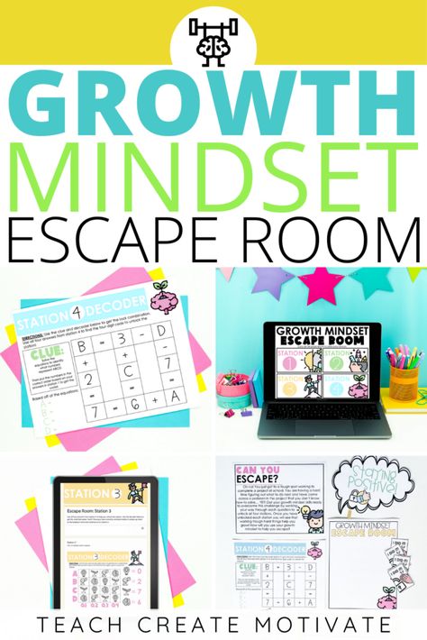 Growth Mindset Escape Room, Growth Mindset 2nd Grade, Growth Mindset Upper Elementary, Growth Mindset Lessons Elementary, Growth Mindset Activities For Adults, Growth Mindset Activities Elementary, Growth Mindset Classroom Theme, Growth Mindset Game, Growth Mindset Lesson Plans