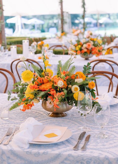 Indian Wedding Reception Table Decor, Indian Wedding Flower Arrangements, Indian Wedding Florals, Indian American Wedding Fusion, Indian Wedding Color Schemes, Indian Reception Decor, Indian Wedding Centerpieces, Bright Wedding Bouquet, Tropical Wedding Centerpieces