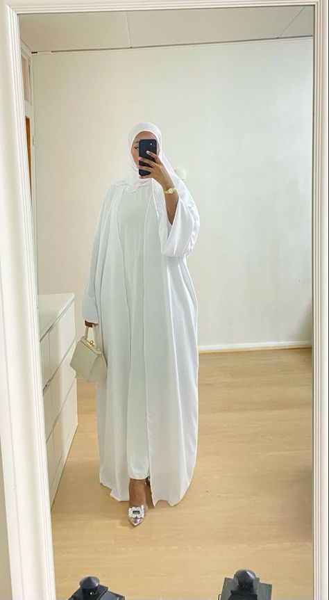 All White Hijab Outfit, Sparkly Heels Wedding, White Abaya Outfit, Wedding Heels Closed Toe, White Hijab Outfit, White Abaya, Modesty Dress, Silver Rhinestone Heels, Heels Closed Toe