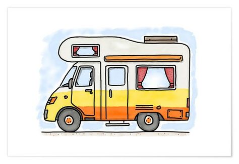 Van Drawing, Camper Clipart, Camping Tattoo, Vans Painted, Camper Art, Photo Album Journal, Childrens Drawings, Camper Life, Class Decoration