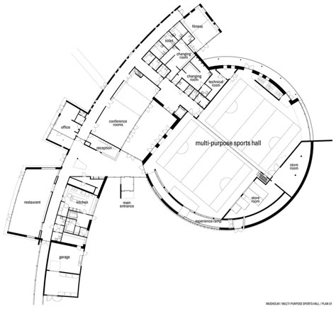 Gallery - Musholm Extension / AART architects - 18 Circle Floor Plan, Multi Purpose Hall, Circle Architecture, Circle Plan, Circular Plan, Arch Plan, Sports Facility, Circular Buildings, Hotel Floor Plan