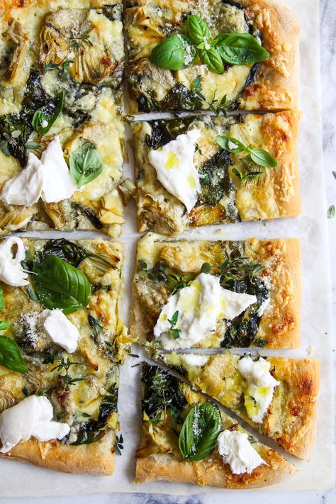 Quick Spinach and Artichoke Pizza (5 ingredients) - Carbgirl Beet Carpaccio, Homemade Velveeta, Spinach Artichoke Pizza, Ricotta Pizza, Artichoke Pizza, Parmesan Cauliflower, Garlic Pizza, Bacon Pizza, Garlic Roasted Potatoes