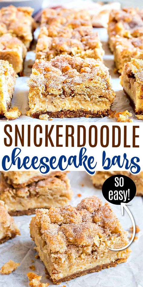 Snickerdoodle Cheesecake Bars, Snickerdoodle Desserts, Snickerdoodle Cheesecake, Pecan Cookie, Cheesecake Bar, Pecan Crust, Cheesecake Layer, Homemade Graham Cracker Crust, Golden Oreo